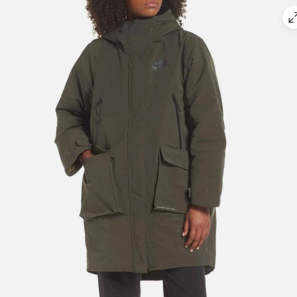 Nike Sportswear Tech Pack Down Fill Women's Oversized Parka Coat Sz XS in Olive